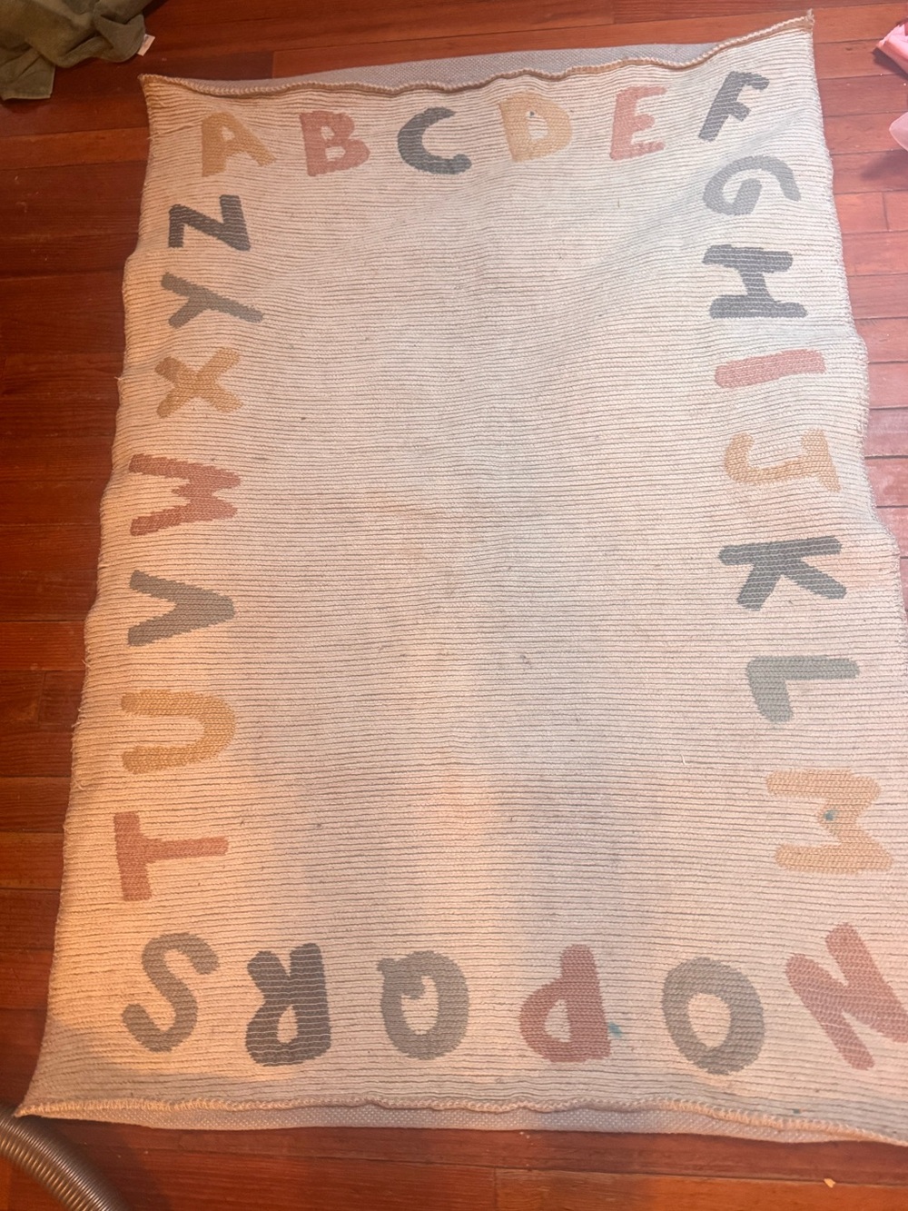 Mini small Alphabet Kids Rug in Cream with Gray and Pink Letters